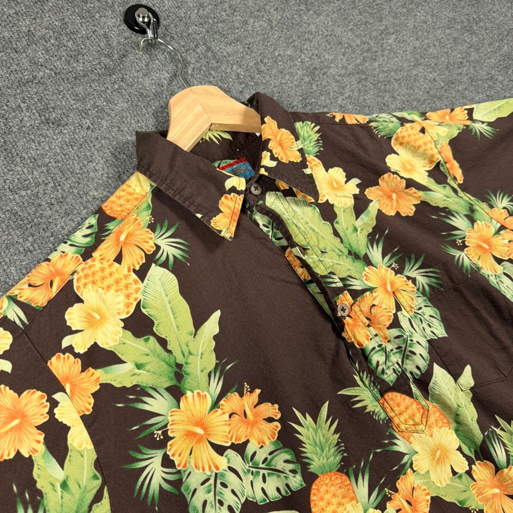 Reyn Spooner Joe Kealoha Mens Hawaiian Shirt Size Medium‎ Brown Pineapple Floral